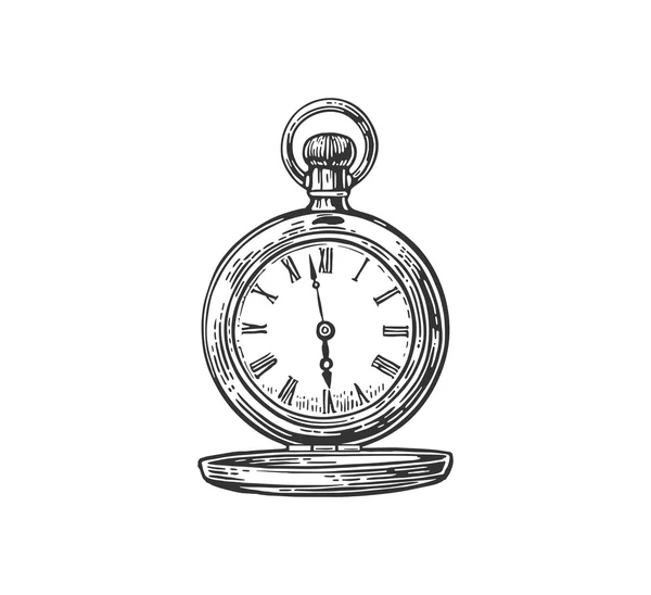 アンティークの懐中時計。ベクトル ヴィンテージ刻まれた図. — ストックベクタ