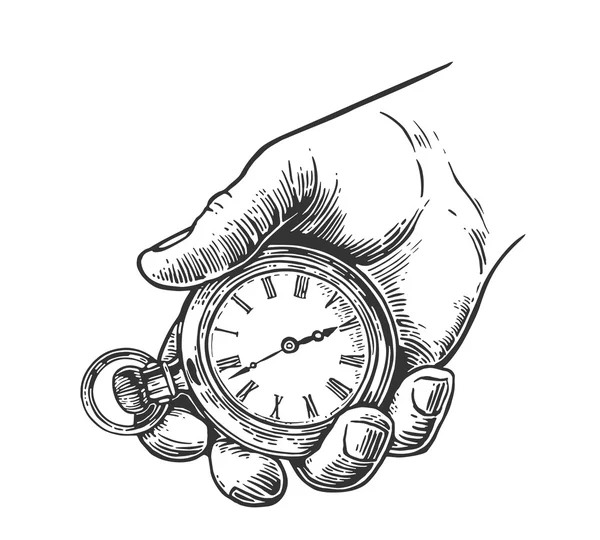 Mano masculina sosteniendo reloj de bolsillo antiguo . — Archivo Imágenes Vectoriales