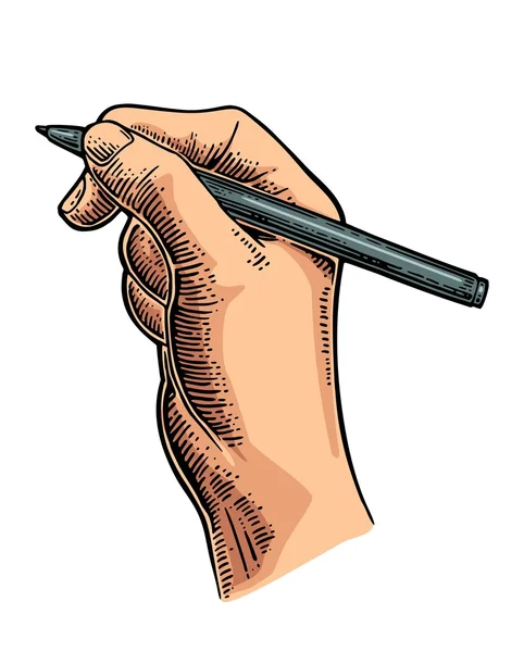 Женщина держит карандаш за руку. Векторная чёрная винтажная гравировка — стоковый вектор