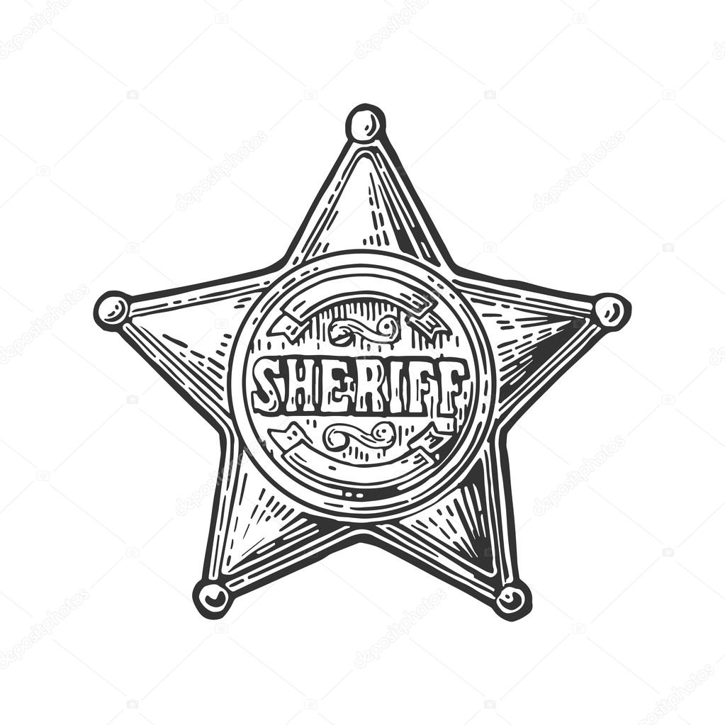 Sheriff star. Vintage black vector engraving illustration