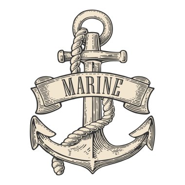 Beyaz arkaplanda izole edilmiş kurdele ve halatla çapa.