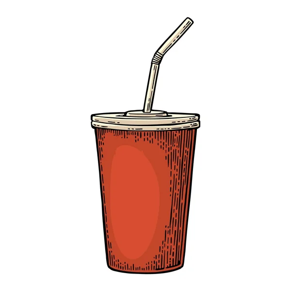 Бумажная красная чашка с соломинками для колы. Изолированный на белом фоне . — стоковый вектор