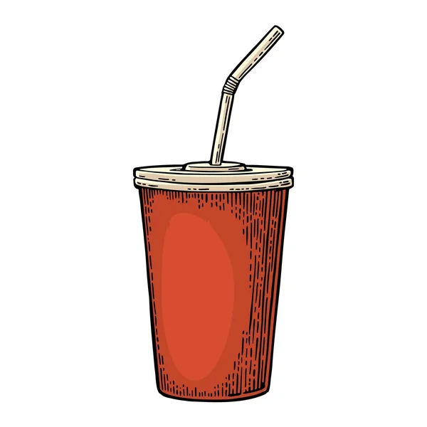 Taza roja de papel con pajitas para cola. Aislado sobre fondo blanco . — Vector de stock