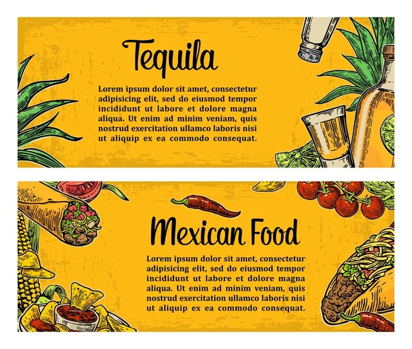 Mexikói hagyományos étel étterem menü sablon, fűszeres étel — Stock Vector