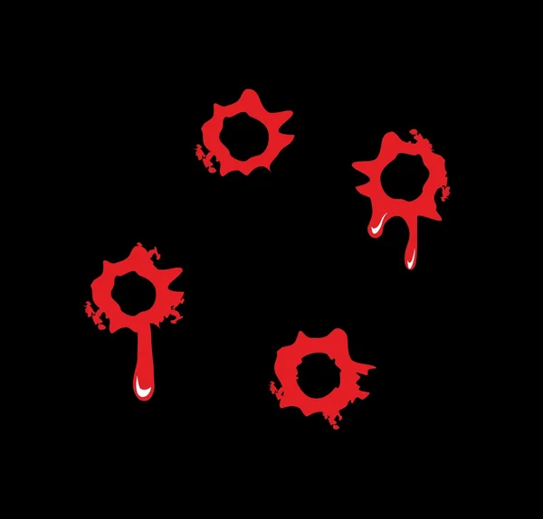 Кульові дірки з забивками крові. Плоска векторна ілюстрація на чорному тлі — стоковий вектор
