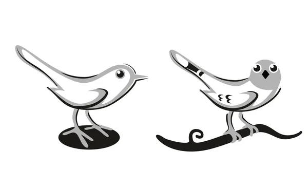 Ícone de pássaro. Silhueta isolada sobre fundo branco. Ilustração desenhada à mão plana vetorial —  Vetores de Stock