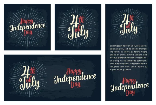 Conjunto Horizontal Vertical Carteles Cuadrados Feliz Día Independencia Inscripción Letras — Vector de stock