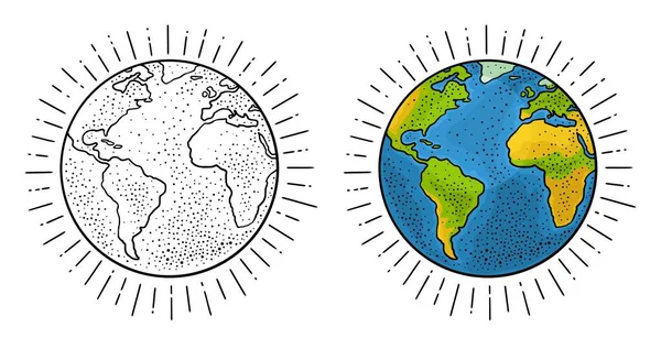 Planète Terre Illustration Vectorielle Gravure Vintage Couleur Isolée Sur Fond — Image vectorielle
