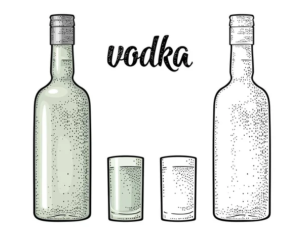 Glass Bottle Calligraphic Handwriting Lettering Vodka Vintage Color Vector Engraving — Stock Vector