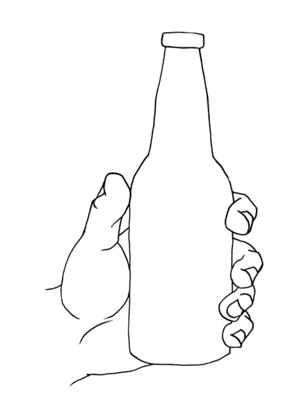 Мужские Руки Держат Звенят Пивные Бутылки Винтажная Векторная Черная Иллюстрация — стоковый вектор