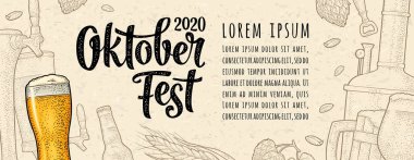 Yatay Poster 'den Ekim Festivali 2020 festivaline. Vintage renk vektörü oymacılığı