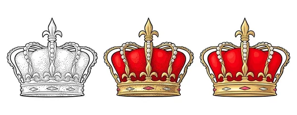 King crown. Engraving vintage vector black illustration. Isolated on white — Stock Vector