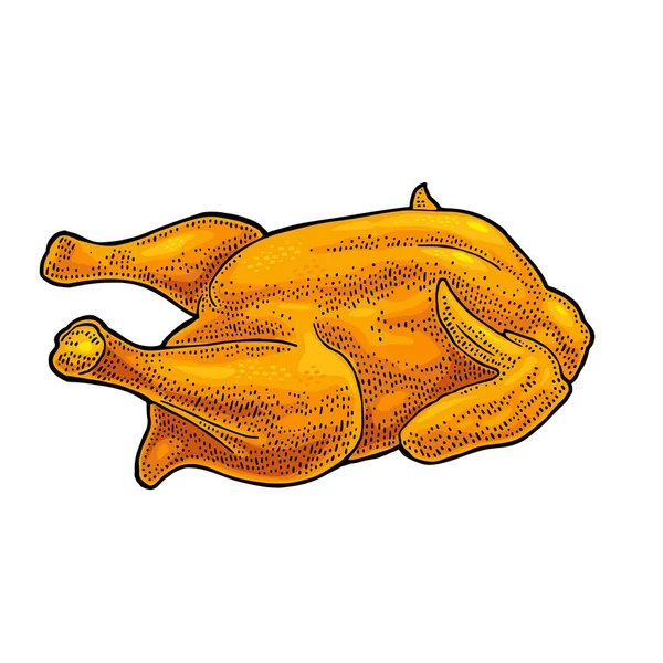 Helstekt kyckling. Vintage färg gravyr illustration — Stock vektor
