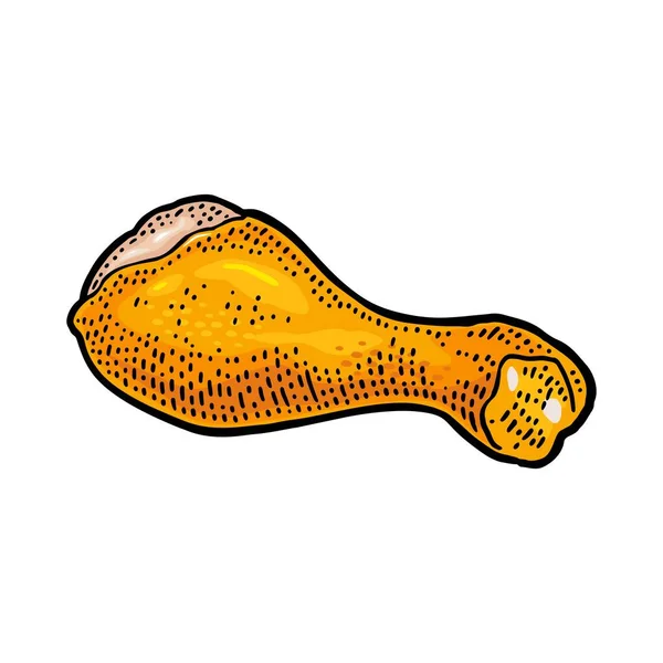 Gamba di pollo fritto. Illustrazione incisione a colori vintage — Vettoriale Stock