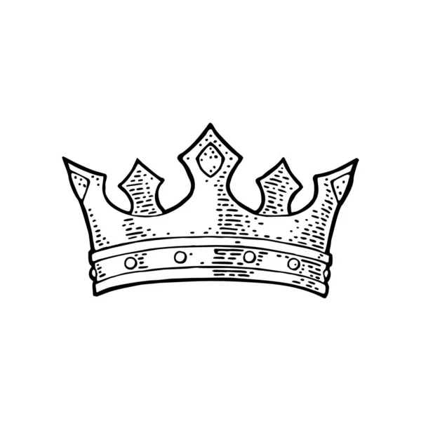Koning kroon. Graveren vintage vector zwarte illustratie. geïsoleerd op wit — Stockvector