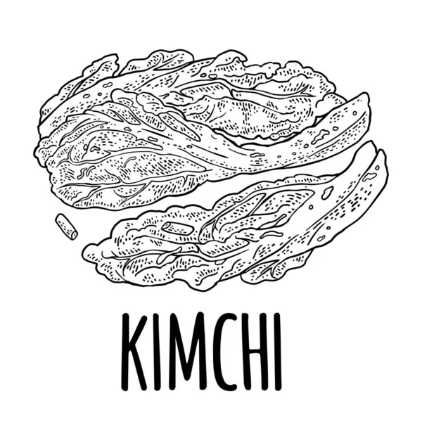 韓国料理キムチ。白い背景に隔離されている。ヴィンテージブラックベクトル彫刻イラスト — ストックベクタ