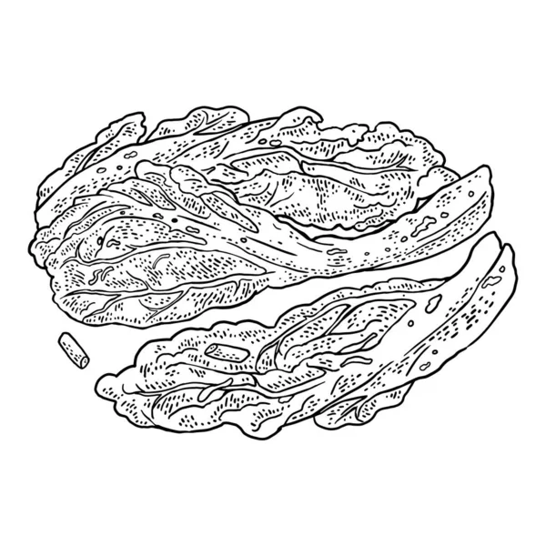 Korejské jídlo kimchi. Izolované na bílém pozadí. Ročník černý vektor gravírování ilustrace — Stockový vektor