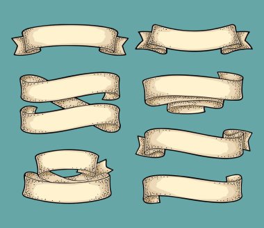Cyan arka planda izole edilmiş kurdeleler. Vektör