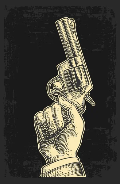 Hand revolver voor afgevuurd naar start. Vector gravure vintage illustraties. — Stockvector