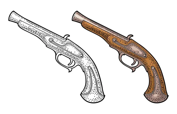 Flintlock antik pistol. Vektor färg vintage gravyr — Stock vektor