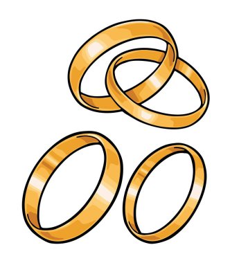 İki altın alyans. Renk vektörü düz illüstrasyon