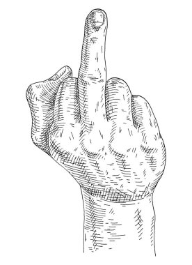 Male hand showing middle finger. Sign fuck you engraving