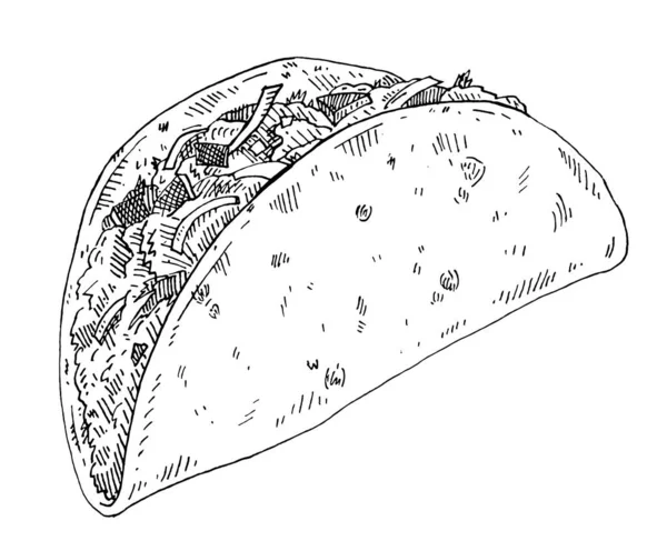 Taco - Mexicaans traditioneel eten. Vintage vector zwart uitbroeden — Stockvector