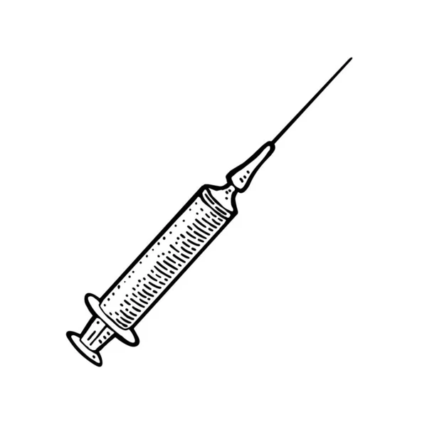 Syringe. Engraving vintage vector black illustration isolated on white. — Stock Vector