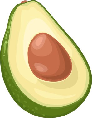 Tohumlu yarım avokado. Vektör düz renk illüstrasyonu