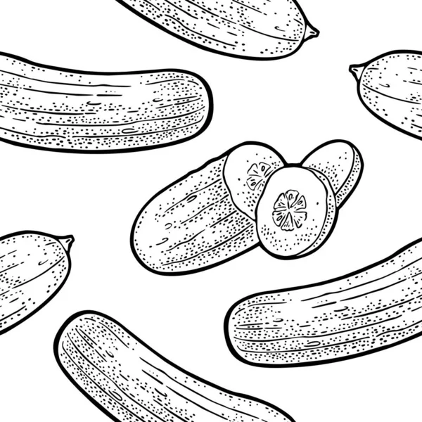 Seamless pattern fresh cucumbers. Isolated on the white background. — Vettoriale Stock