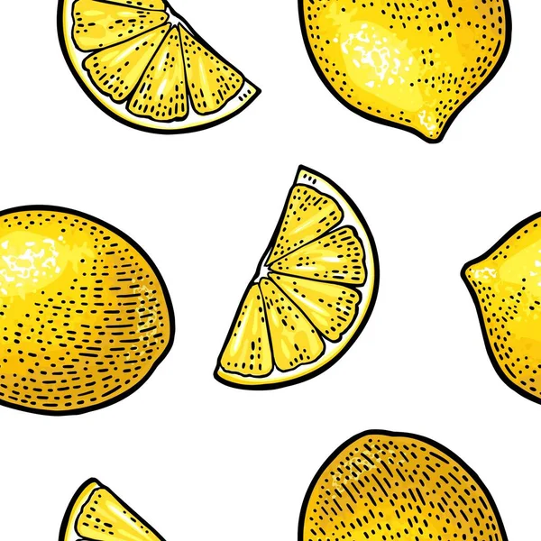 Seamless pattern fresh whole and slice lemon. Isolated on white — Vettoriale Stock