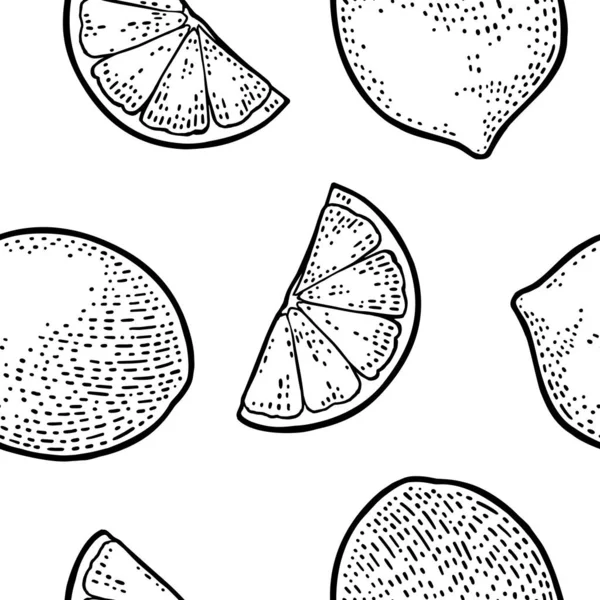 Seamless pattern fresh whole and slice lemon. Isolated on white — Stock Vector