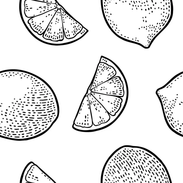 Seamless pattern fresh whole and slice lemon. Isolated on white — Stock Vector