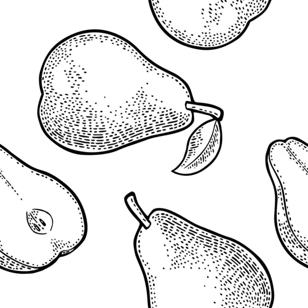 Seamless pattern fresh whole and slice pear. Isolated on white — Stock vektor