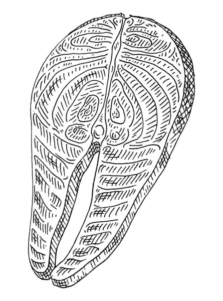 白底鲑鱼牛排 古埃及矢量雕刻单色黑色插图 手绘图案 图形墨水风格 — 图库矢量图片