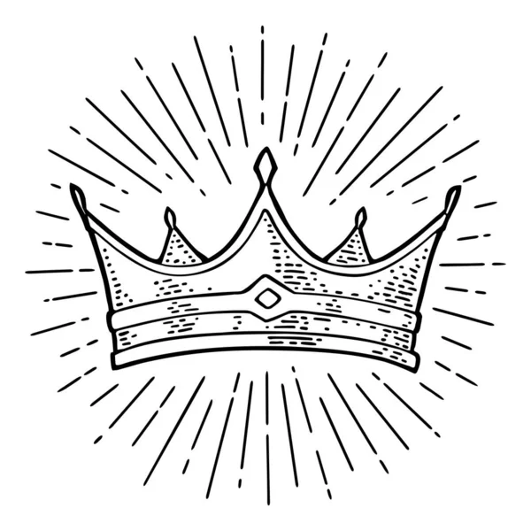 King Crown Engraving Vintage Vector Color Illustration Isolated White Background — Stock Vector