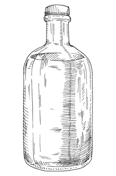 ティキラのボトル ヴィンテージベクトルブラックハッチングイラスト 白地に隔離された — ストックベクタ
