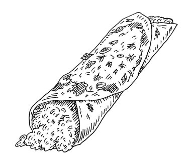 Enchilada. Klasik kuluçkaya yatma vektörü tek renkli siyah çizim. Beyaz arka planda izole edilmiş. El çizimi tasarım