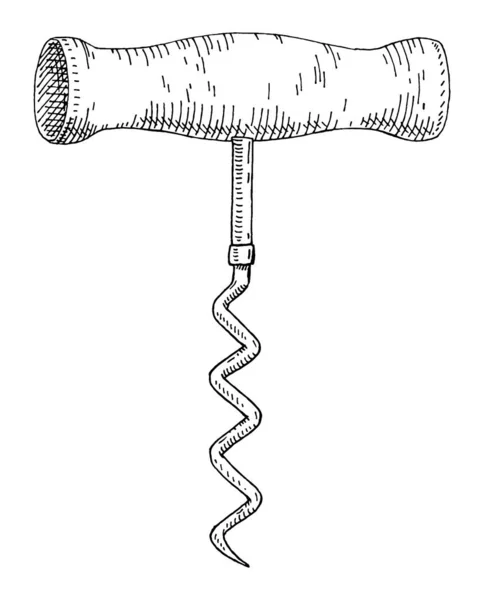 Korkenzieher Aus Holz Vintage Vektor Schraffur Grau Monochrom Illustration Vereinzelt — Stockvektor