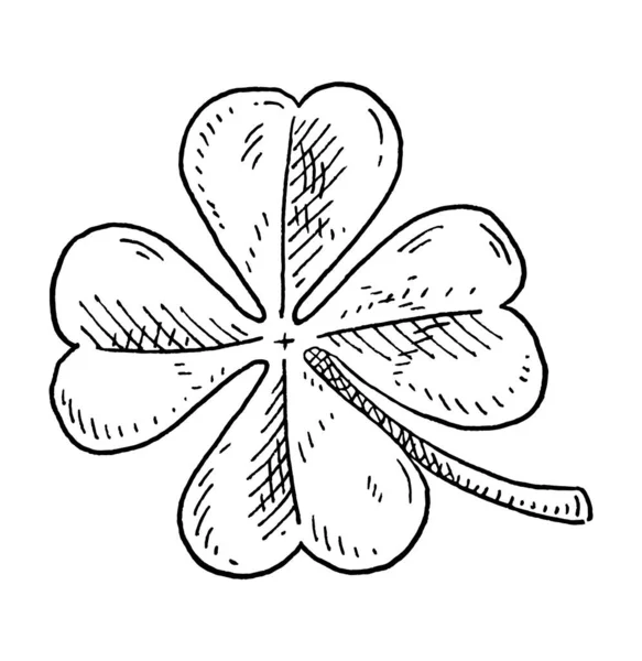 Bonne chance, le trèfle à quatre feuilles. Vintage hachure monochrome noir — Image vectorielle