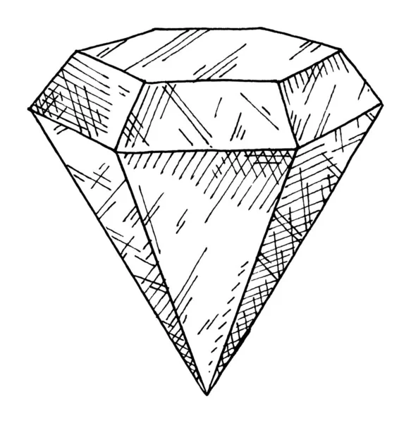 Diamond gem stone. Vintage black hatching illustration — 图库矢量图片