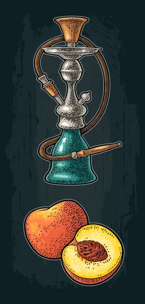 Hookah con melocotón. Vector vintage grabado color — Archivo Imágenes Vectoriales