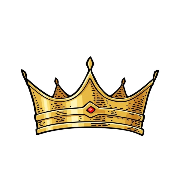 国王的皇冠雕刻古董矢量彩色图像 被白色背景隔离 手绘标签 纹身及海报设计元素 — 图库矢量图片