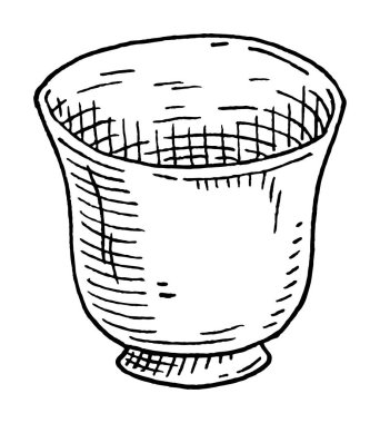 Asya seramik bardağı. Vintage vektör oyması monokrom siyah çizim. Beyaz arka planda izole edilmiş. El çizimi kuluçka