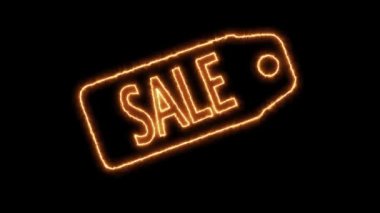 Tuğla arka planda parlayan parlak ışıklı ışıklı işaret levhası. Konsept satış, mevsimlik satış, kara cuma indirimi.