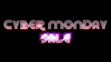 Siber pazartesi satışı metin retro neon tarzı başlık giriş hareketi grafik animasyonu. Siber Pazartesi satışını kabul et
