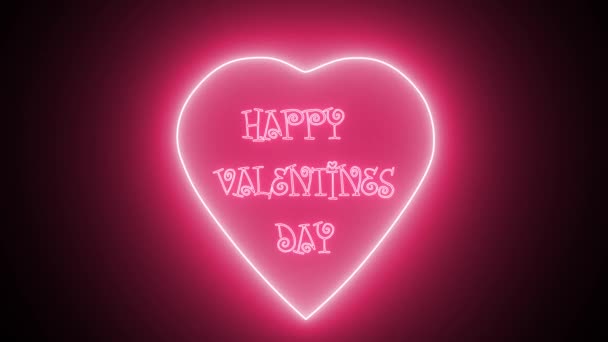 Feliz día de San Valentín. Signo de corazón de neón brillante. Animación pulsante de un latido rosado del corazón. Concepto de San Valentín. — Vídeo de stock