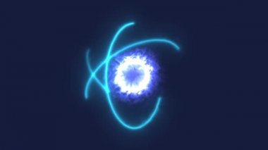 Parlayan neon hattı Atom simgesi. Bilimin, eğitimin, nükleer fiziğin, bilimsel araştırmaların sembolü. Video hareketi grafik canlandırması