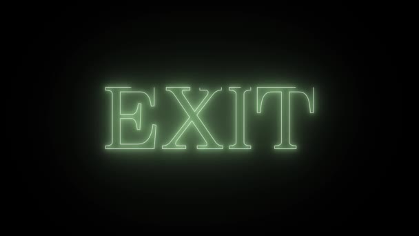 Wyjście neon zielony znak na czarnym tle. Pojawia się znak Exit, a następnie lekko miga — Wideo stockowe