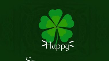 Aziz Patrick Günü karşılaması. Yonca yaprağı yeşil arka planda. St. Patricks parlak bir arka planda yoncalar canlandırdı.